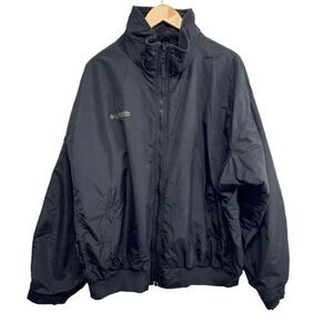 Columbia Black Windbreaker Jacket Mens‎ XL Full Zip Heavy Waterproof Coat